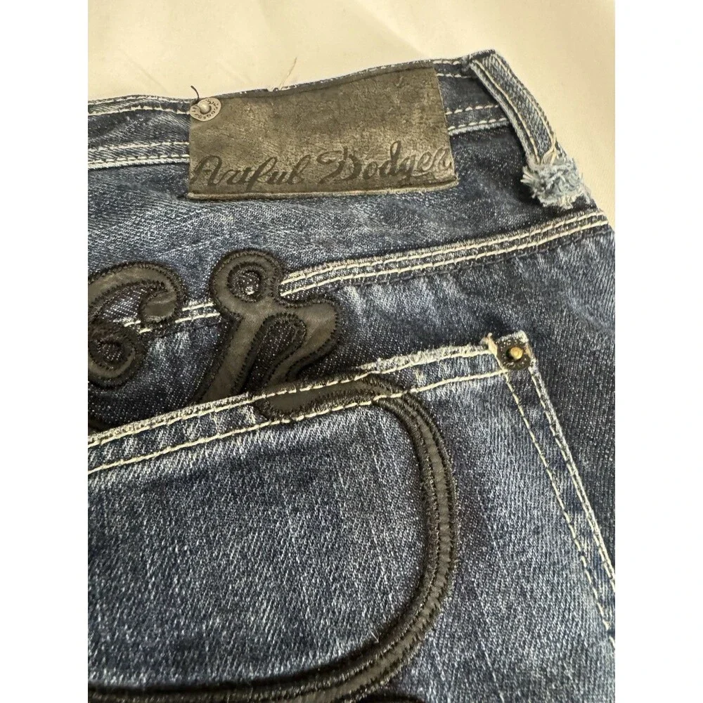 Artful Dodger Blue Jeans Embroidered Pockets Wide Leg Baggy Y2K Mens Size 42X33